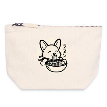 Un corgi heureux mange des nouilles ramen - Pochette zippée en toile 18 x 19 cm - blanc naturel - Devant
