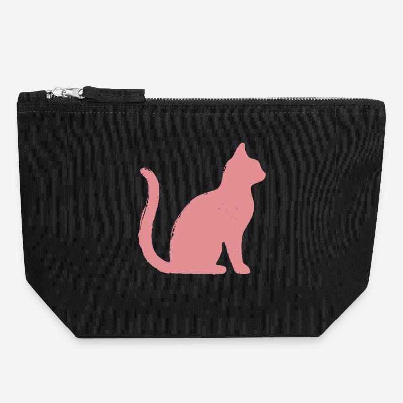 Cat Outline - Pastel - Canvas Zip Pouch 18 x 19 cm - black