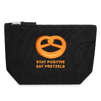 Stay positive eat Pretzels! positiv Brezel Spruch - Canvas Reißverschluss-Täschchen (18 x 19 cm) - Schwarz - Vorne