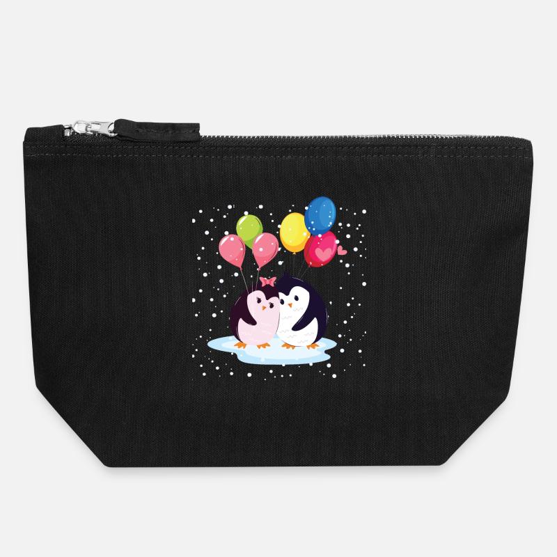 Penguins with Balloons - Canvas Zip Pouch 18 x 19 cm - black