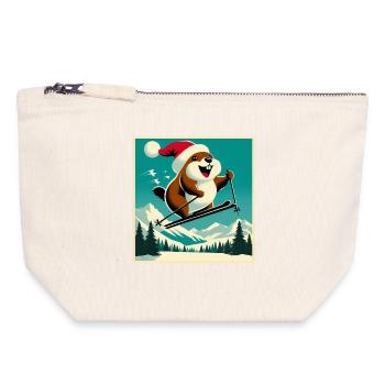 Marmotte Ski Affiche Vintage - Pochette zippée en toile 18 x 19 cm - blanc naturel - Devant