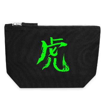Tiger (Chinesisches Schriftzeichen) TUSCHE - Grün - Canvas Reißverschluss-Täschchen (18 x 19 cm) - Schwarz - Vorne