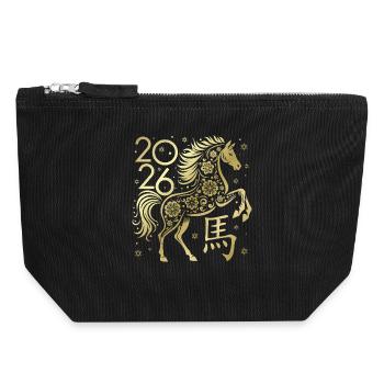 Chinesisches Neujahr des Pferdes 2026 - Canvas Reißverschluss-Täschchen (18 x 19 cm) - Schwarz - Vorne