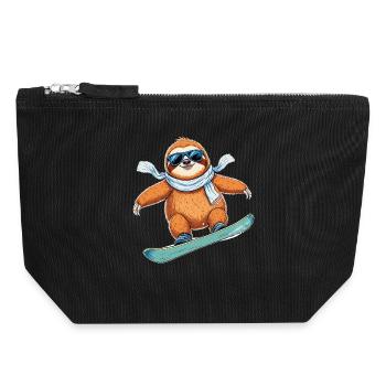 Snowboard Faultier Winter Cool Lustig Cartoon - Canvas Reißverschluss-Täschchen (18 x 19 cm) - Schwarz - Vorne