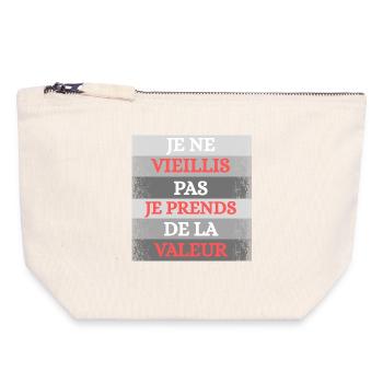 Je vieillis Pas Prends de la Valeur - Pochette zippée en toile 18 x 19 cm - blanc naturel - Devant