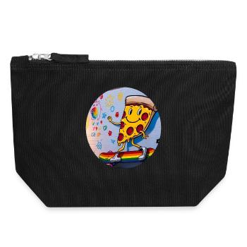 Pizza Slice Skateboard Graffiti - Canvas Reißverschluss-Täschchen (18 x 19 cm) - Schwarz - Vorne