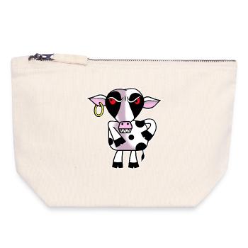 Vache en colère - Pochette zippée en toile 18 x 19 cm - blanc naturel - Devant