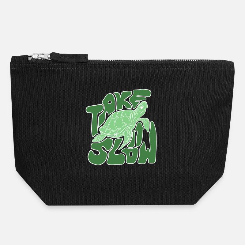 Take It Slow Turtle – Relaxed Ocean Vibes Design - Canvas Zip Pouch 18 x 19 cm - black