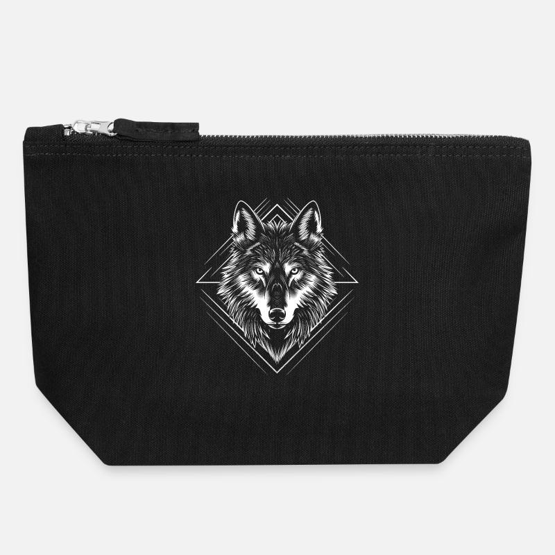 Minimalist Wolf in Modern Bold Graphic Style - Canvas Zip Pouch 18 x 19 cm - black