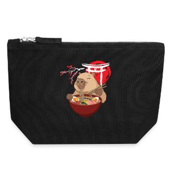 Wasserschwein Isst Ramen Suppe Niedlich Lustig - Canvas Reißverschluss-Täschchen (18 x 19 cm) - Schwarz - Vorne