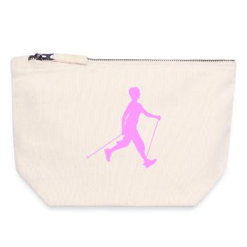 Randonneur avec marche nordique - Pochette zippée en toile 18 x 19 cm - blanc naturel - Devant