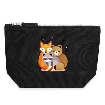 Schlafende Waldtiere – Fuchs, Bär und Waschbär - Canvas Reißverschluss-Täschchen (18 x 19 cm) - Schwarz - Vorne