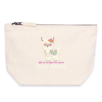 Alpaga mignon avec des lunettes de soleil et un dicton amusant - Pochette zippée en toile 18 x 19 cm - blanc naturel - Devant