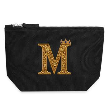 Barockes M Monogramm aus Gold - Canvas Reißverschluss-Täschchen (18 x 19 cm) - Schwarz - Vorne