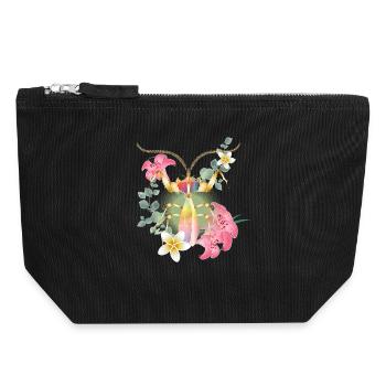 Tropical insect with flowers – mystical nature motif - Canvas Zip Pouch 18 x 19 cm - black - Front