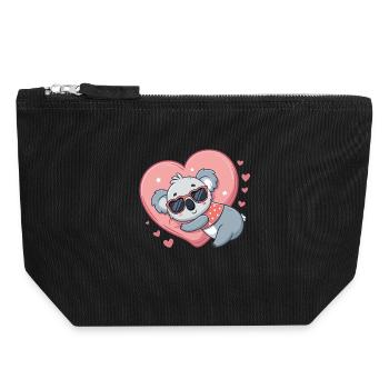 Koala Heart on Pink Background - Canvas Zip Pouch 18 x 19 cm - black - Front