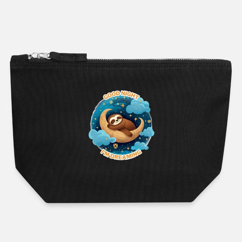 Moondream Sloth in Night Glow - Canvas Zip Pouch 18 x 19 cm - black