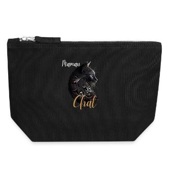 Chat Maman Ornemental Noir Doré - Pochette zippée en toile 18 x 19 cm - noir - Devant