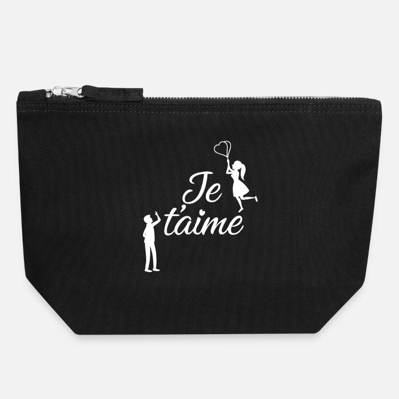 Je t'aime - Pochette zippée en toile 18 x 19 cm - noir