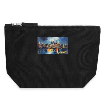 Amsterdam Blue Night Skyline Abstract - Canvas Zip Pouch 18 x 19 cm - black - Front