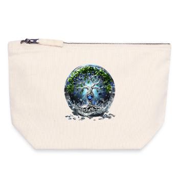 Ombre et lumière : l’arbre de vie mystique. - Pochette zippée en toile 18 x 19 cm - blanc naturel - Devant