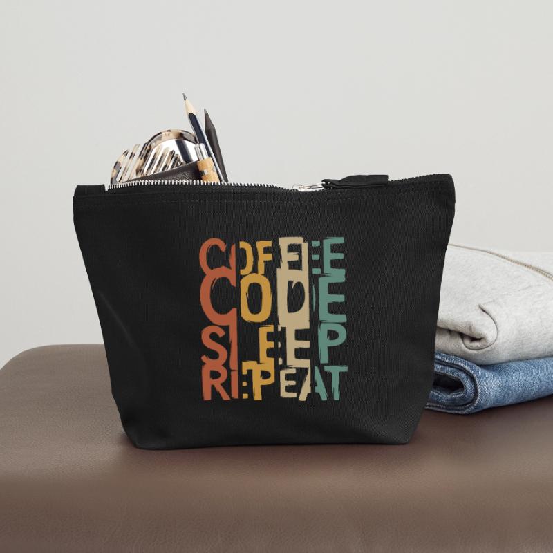 Coffee Code Sleep Repeat – Conception pour les développeurs Pochette zippée en toile 18 x 19 cm