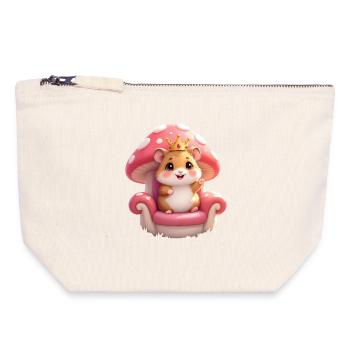 Cute hamster with crown on mushroom throne - Canvas Zip Pouch 18 x 19 cm - nature - Front