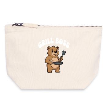 Grill Bear Cooking Design - Pochette zippée en toile 18 x 19 cm - blanc naturel - Devant