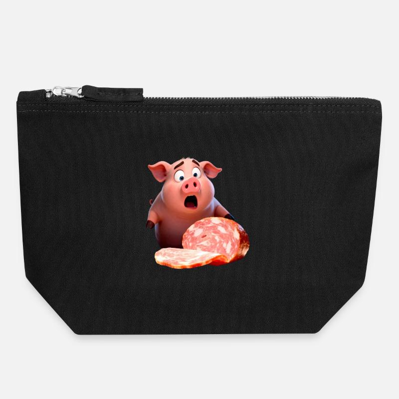Distraught Pig - Canvas Zip Pouch 18 x 19 cm - black