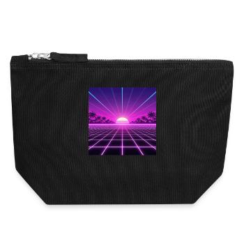 Sunset Neon Retrogrid retour aux années 90 - Pochette zippée en toile 18 x 19 cm - noir - Devant