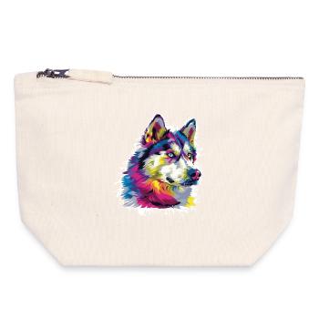 Art animalier de loup - Pochette zippée en toile 18 x 19 cm - blanc naturel - Devant
