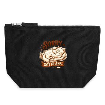 Cat sleeps: Sorry, have plans Procrastination - Canvas Zip Pouch 18 x 19 cm - black - Front