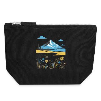 Mountain landscape with flowering meadows - Canvas Zip Pouch 18 x 19 cm - black - Front