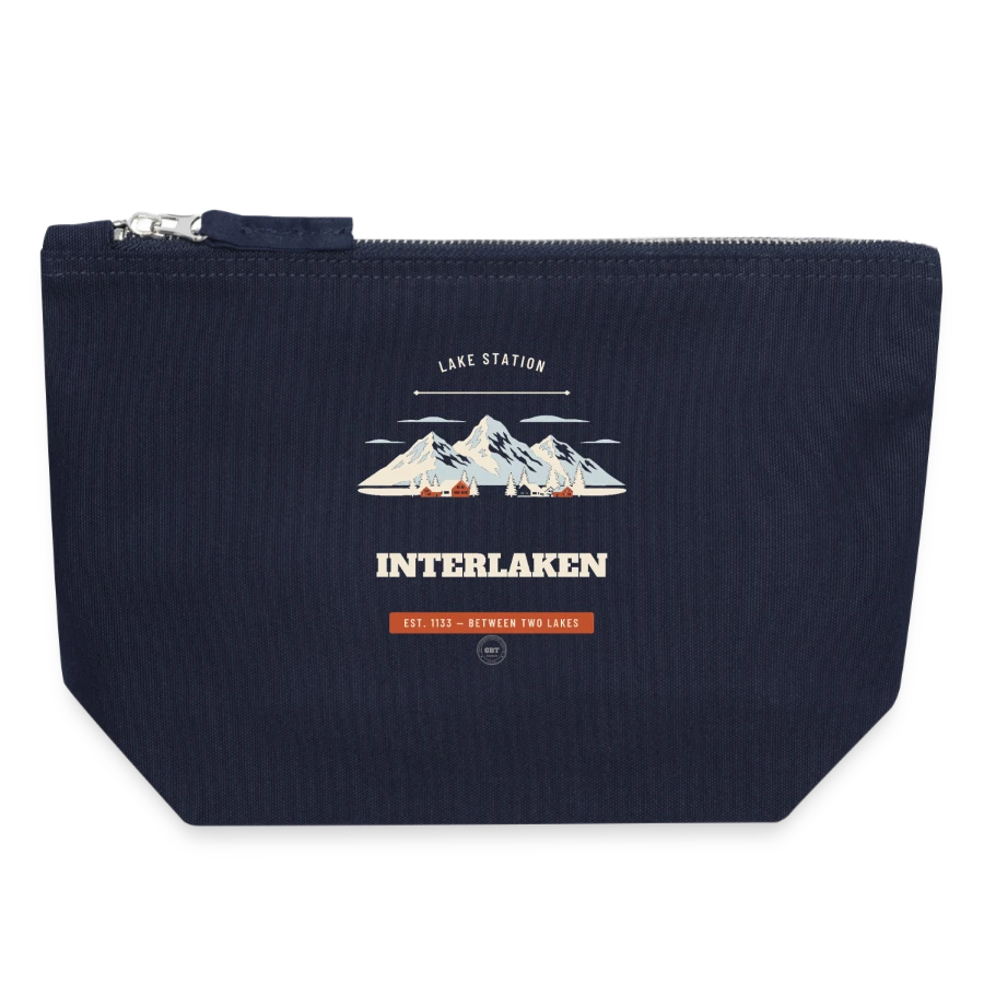 Interlaken badge on a canvas zip pouch 18 x 19 cm, navy
