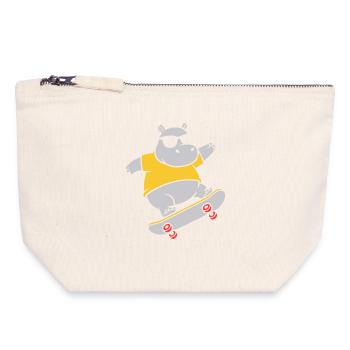 Cooles Nilpferd Skater Skateboard Vektor - Canvas Reißverschluss-Täschchen (18 x 19 cm) - Naturweiß - Vorne
