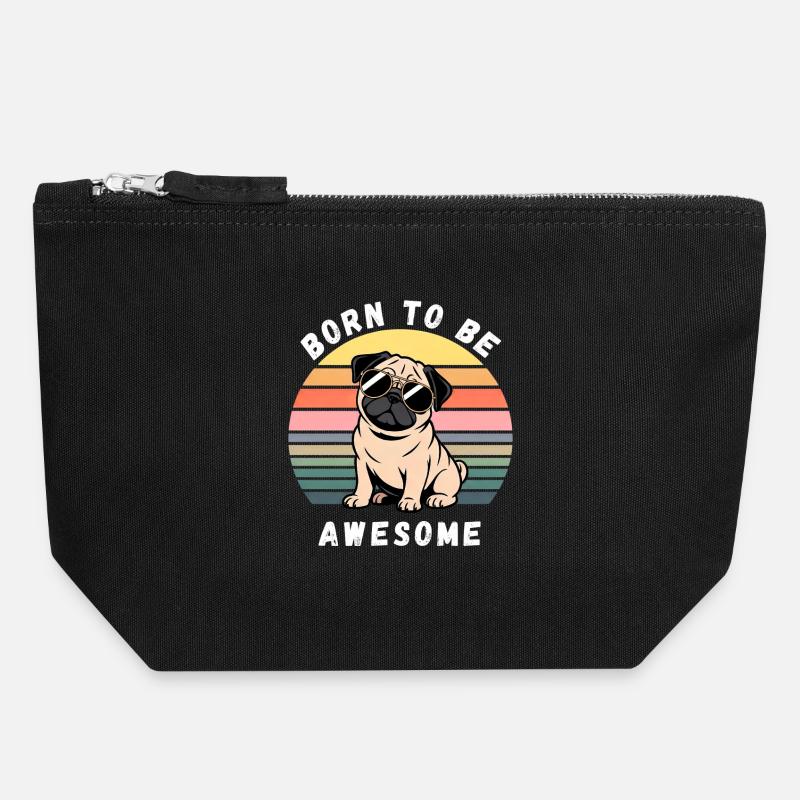 Born to Be Awesome Pug Sunset - Canvas Reißverschluss-Täschchen (18 x 19 cm) - Schwarz