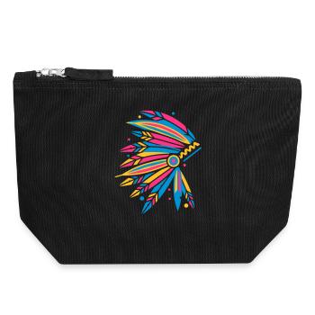 Coiffe amérindienne - Pochette zippée en toile 18 x 19 cm - noir - Devant