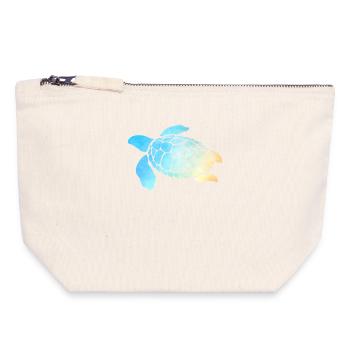 Sea Turtle Watercolor Blue - Pochette zippée en toile 18 x 19 cm - blanc naturel - Devant
