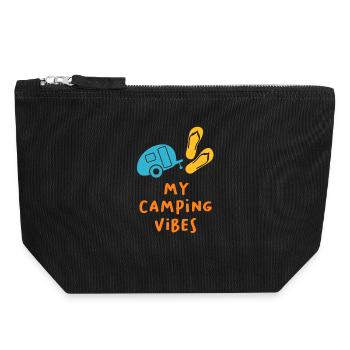 Camping Vibes Quote Caravan Wohnmobil Van Life Fun - Canvas Reißverschluss-Täschchen (18 x 19 cm) - Schwarz - Vorne
