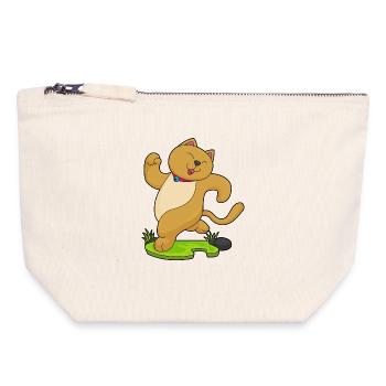Cat Jogger Jogging Sport - Canvas Zip Pouch 18 x 19 cm - nature - Front