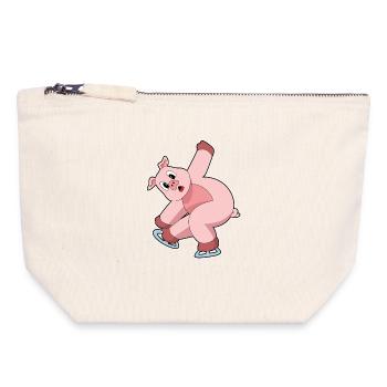 Schwein Eislaufen Schlittschuhe - Canvas Reißverschluss-Täschchen (18 x 19 cm) - Naturweiß - Vorne