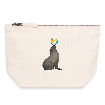 Seal Swimming Water Polo Summer - Canvas Zip Pouch 18 x 19 cm - nature - Front