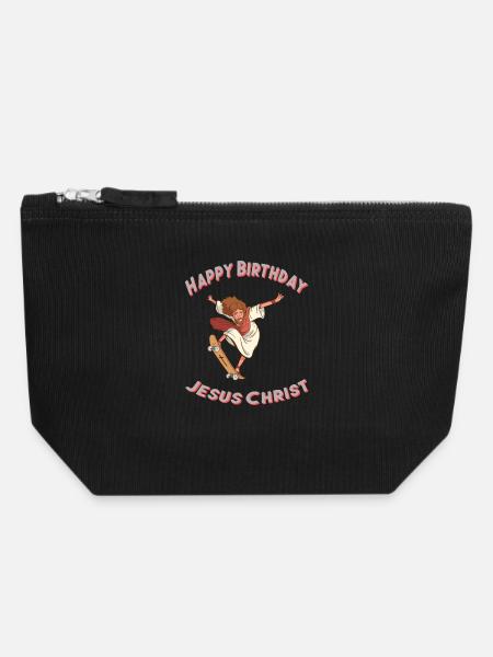 Happy Birthday Jesus Christ Skating Skateboard - Canvas Zip Pouch 18 x 19 cm - black