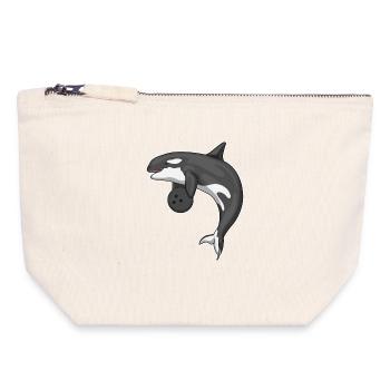 Boule de bowling d’épaulard - Pochette zippée en toile 18 x 19 cm - blanc naturel - Devant