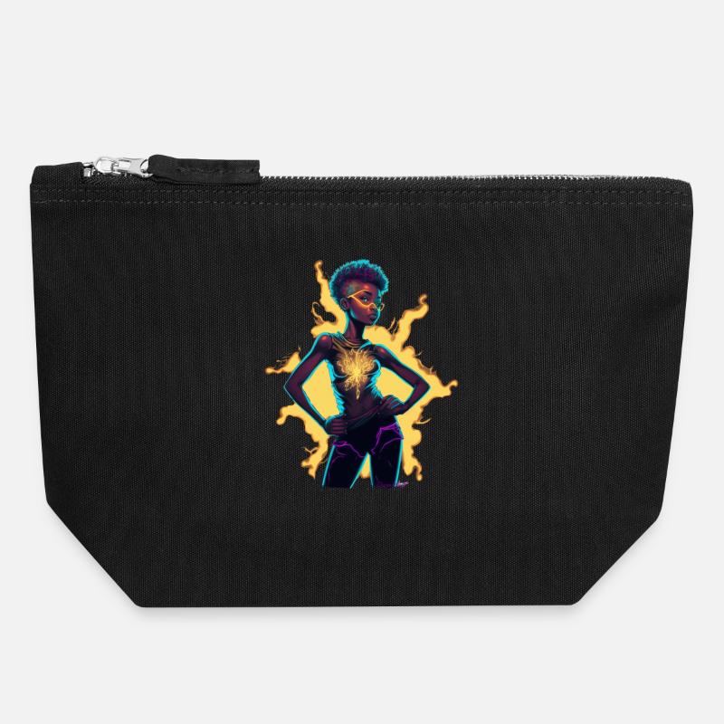 Figurine de conscience d’énergie lumineuse - Pochette zippée en toile 18 x 19 cm - noir