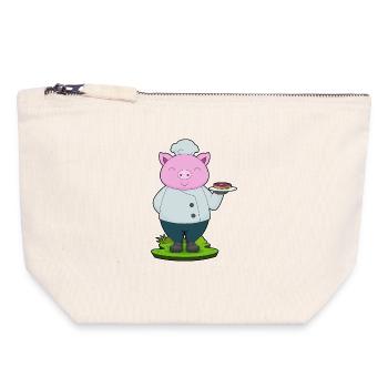 Schwein Koch Fleisch Kochen - Canvas Reißverschluss-Täschchen (18 x 19 cm) - Naturweiß - Vorne