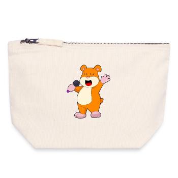 Chanteur de hamster Chant au micro - Pochette zippée en toile 18 x 19 cm - blanc naturel - Devant