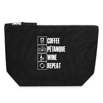 Coffee Petanque Wine Ripeat Spruch für Bouler - Canvas Reißverschluss-Täschchen (18 x 19 cm) - Schwarz - Vorne