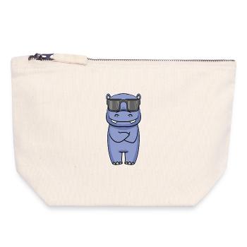 Hippopotame avec des lunettes - Pochette zippée en toile 18 x 19 cm - blanc naturel - Devant