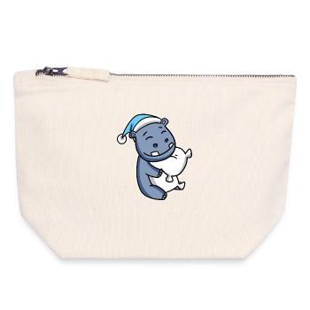 Hippopotame avec oreiller et bonnet somnolent - Pochette zippée en toile 18 x 19 cm - blanc naturel - Devant